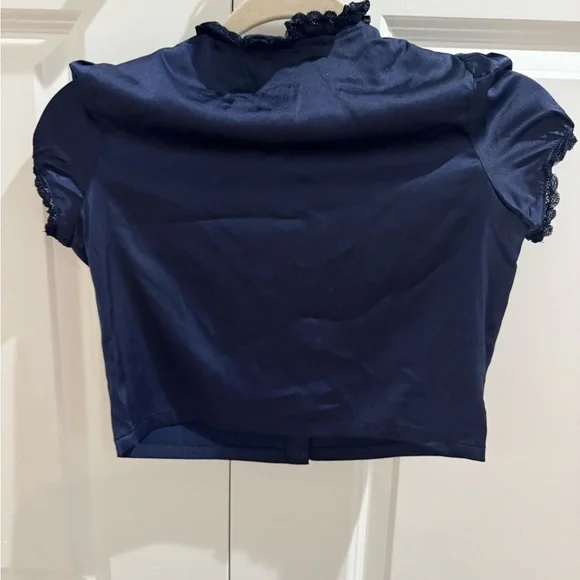 Katie J NYC Navy Satin Blouse - Picture 3 of 4